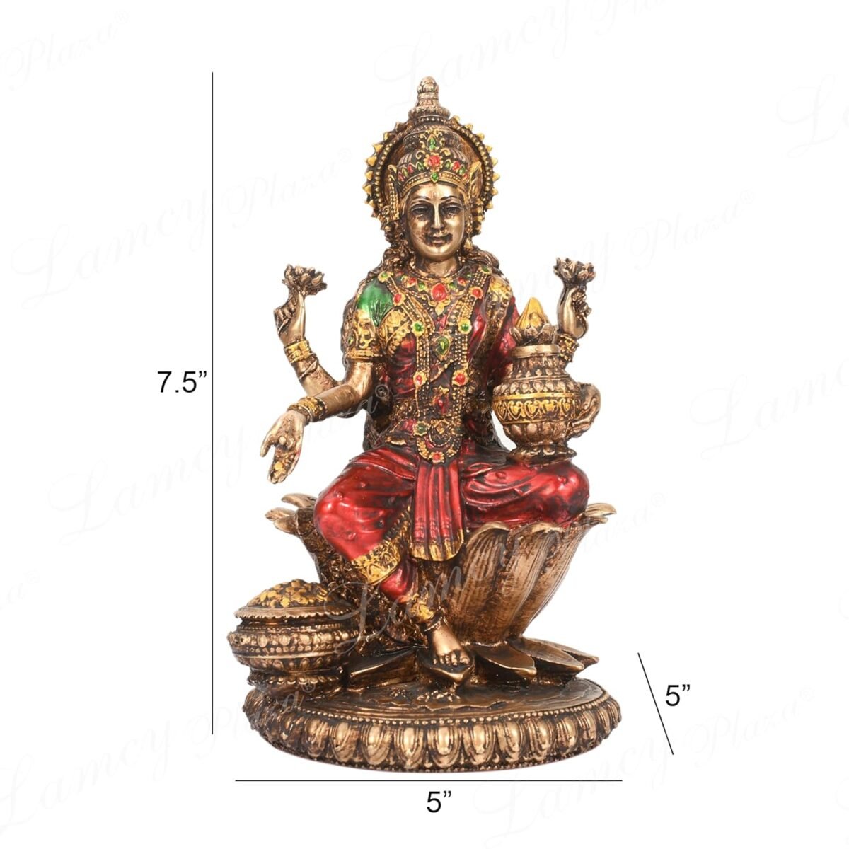 2Laxmi 1 Goddess Lakshmi Idol' Antique Golden Resin Figurine Idol Statue - 7.5" Inches | Maa Lakshmi Murti Showpiece for Mandir Home Decor | MATA Lakshmi Idol Murti