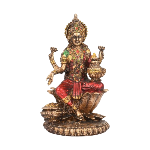 Goddess Lakshmi Idol' Antique Golden Resin Figurine Idol Statue - 7.5" Inches | Maa Lakshmi Murti Showpiece for Mandir Home Decor | MATA Lakshmi Idol Murti