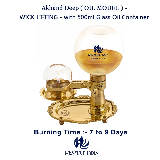 500ml_Premium Akhand Deep ( OIL MODEL ) - WICK LIFTING - with 500ml Glass Oil Container( NOT FOR GHEE )