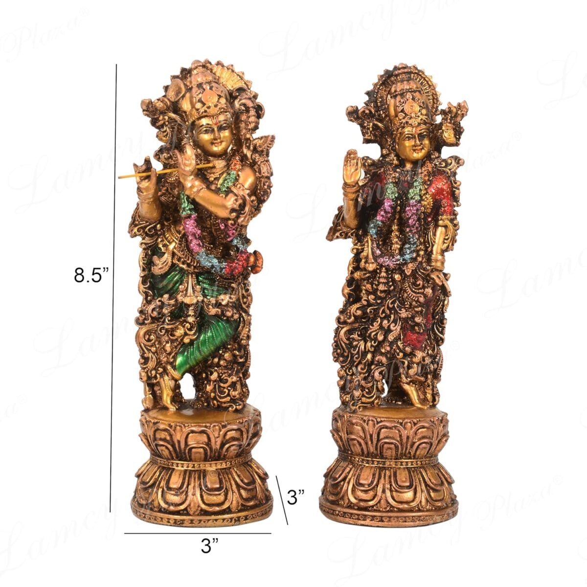 R K 1 Copper Finished Resin Radha Krishna Idol Set - 8.5" Inches | Radha Krishna Statue Figurine for Home Mandir & Gift