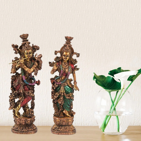 Antique Finished Resin Krishna Idol Set - 14" Inches