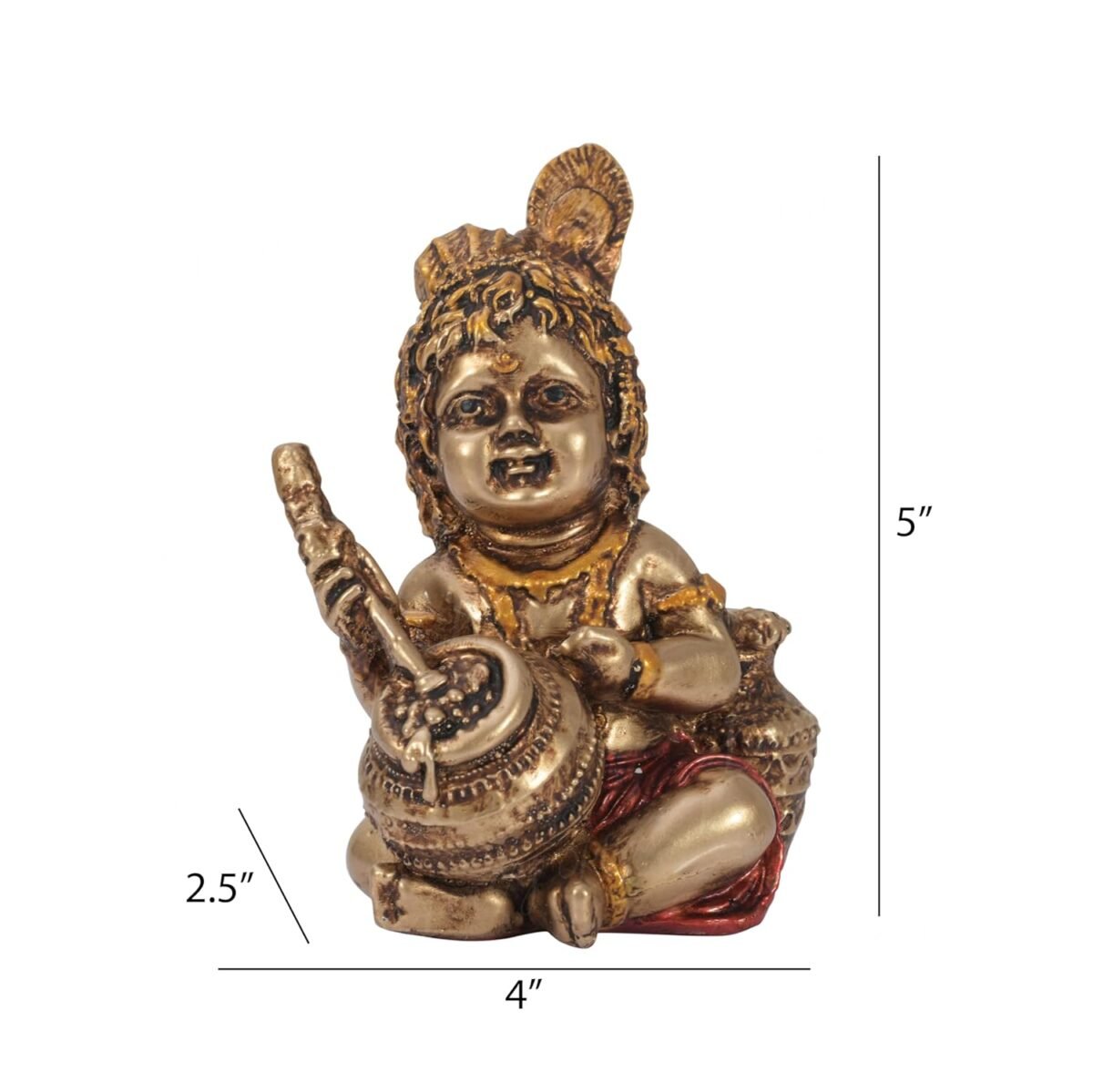 balkrishna 12 Resin Lord Krishna Makhan Chor Figurine - 5'' Inches | Bal Gopal Idol Statue for Pooja Room, Table, Car Dashboard