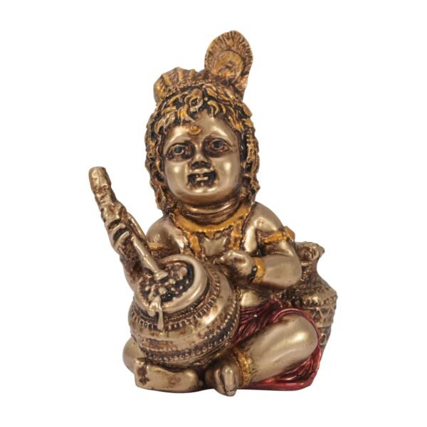 Resin Lord Krishna Makhan Chor Figurine - 5'' Inches | Bal Gopal Idol Statue for Pooja Room, Table, Car Dashboard