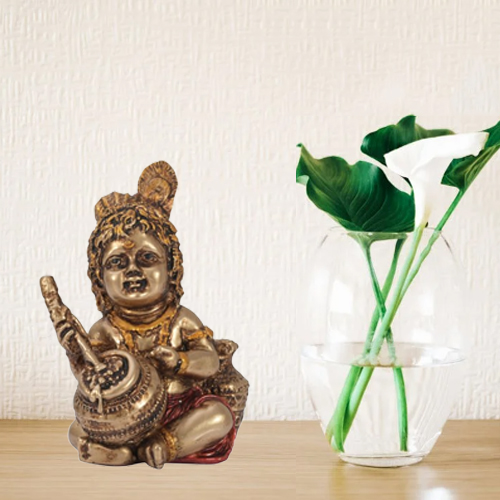 balkrishna_124 Resin Lord Krishna Makhan Chor Figurine - 5'' Inches | Bal Gopal Idol Statue for Pooja Room, Table, Car Dashboard