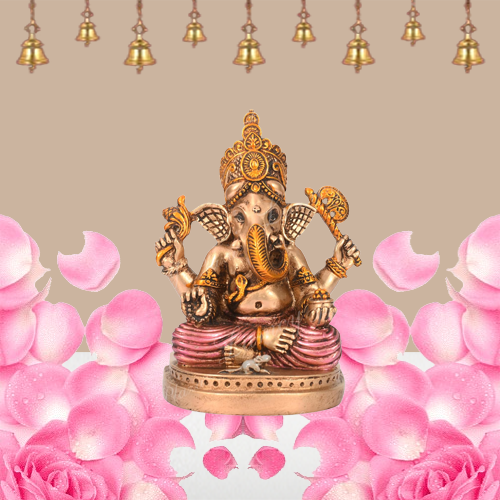 g3 'Lord Ganesh Idol' Antique Golden Resin Figurine Idol Statue - 5.5" Inches | Ganpati Murti Showpiece for Mandir Home Decor