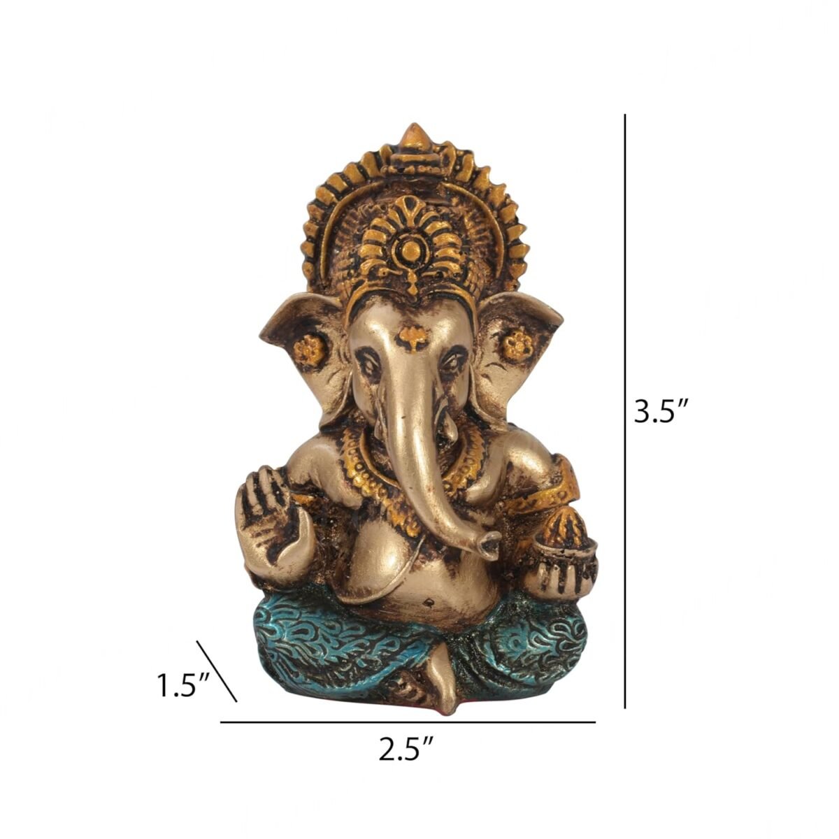 gan1 Antique Gold Finish Ganesha Idol - 3.5 Inches