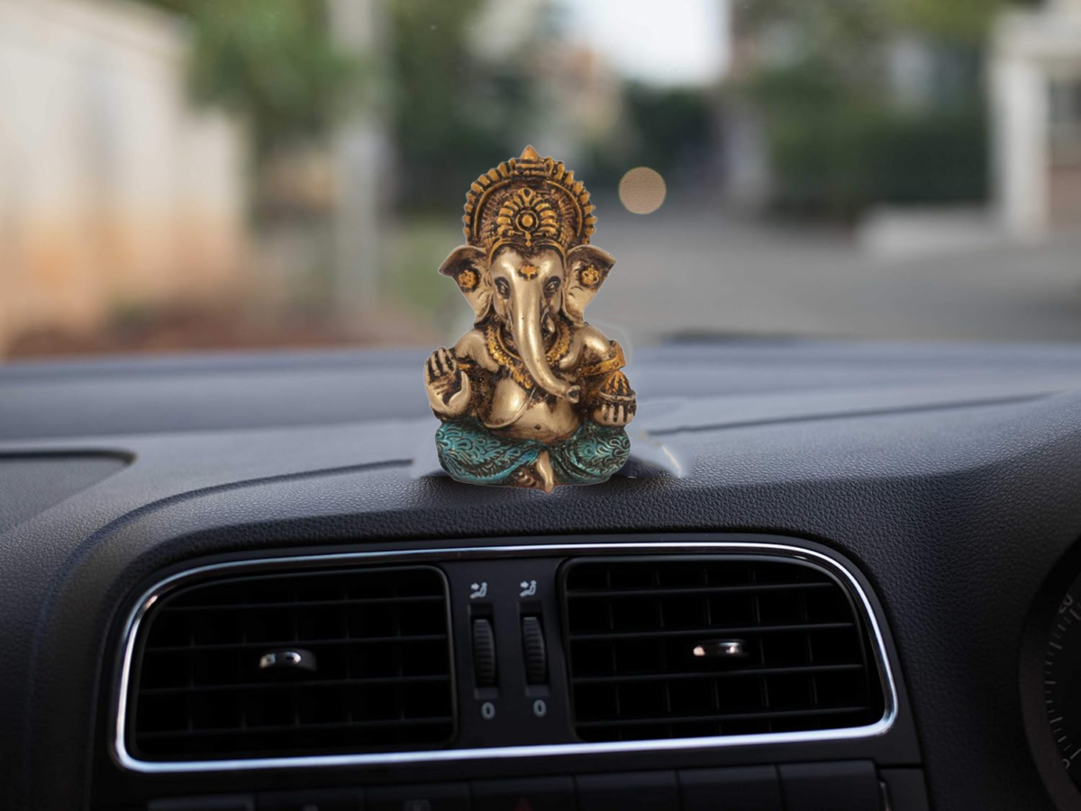 gan3 Antique Gold Finish Ganesha Idol - 3.5 Inches