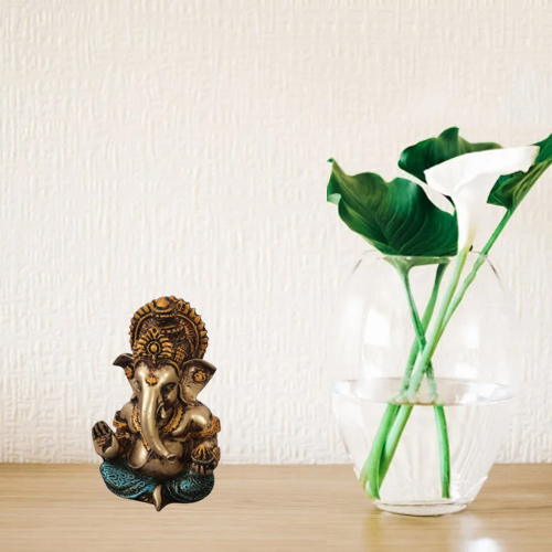 Antique Gold Finish Ganesha Idol - 3.5 Inches