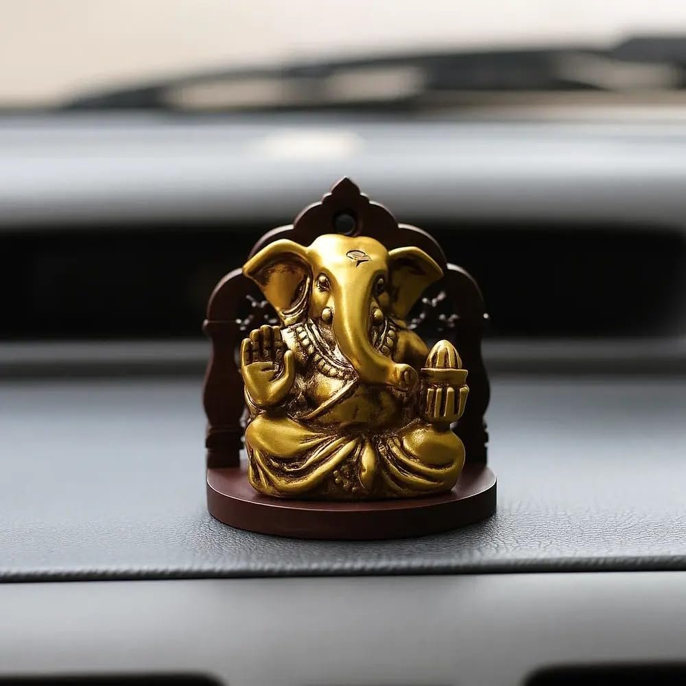gane3 Antique Finish Resin Ganesha Idol - 6 cm | Ganesh Idol Murti for Car Dashboard, Home Decor & Office Desk