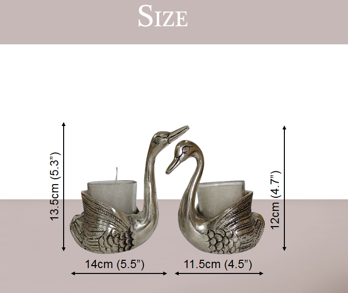 Kraftsun Aluminium Silver Colored Pair of Swan for Good Luck and Love | Candle Holder for Home Decor Showpiece for Gifting