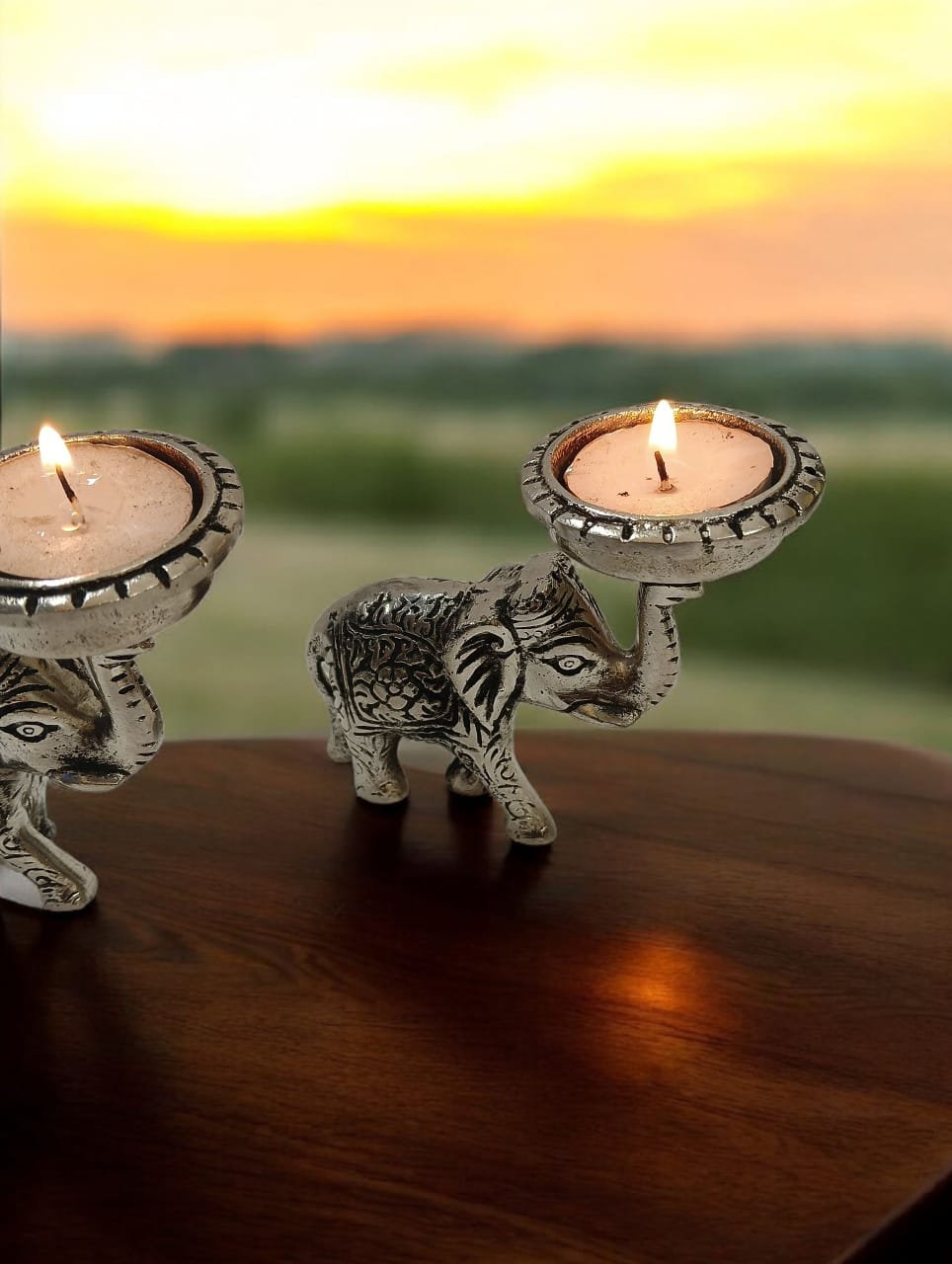 Kraftsun Aluminium Silver Coloured Elephant Pair for Good Luck and Love | Candle Holder for Home Decor Showpiece for Gifting