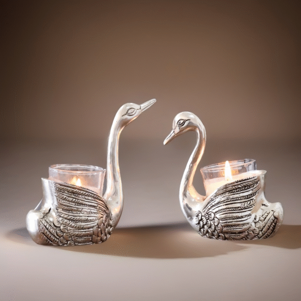erasebg-transformed Kraftsun Aluminium Silver Colored Pair of Swan for Good Luck and Love | Candle Holder for Home Decor Showpiece for Gifting