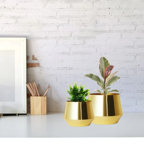 Luxurious look Gold Plated metal plant pot , modern and elegant Look set of 2