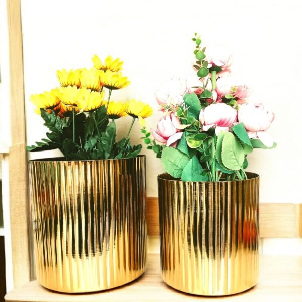 Gold Plated 2 Pack Metal Plant Pots (6 inch, 7 inch L), Indoor Small Planter Flower Pots