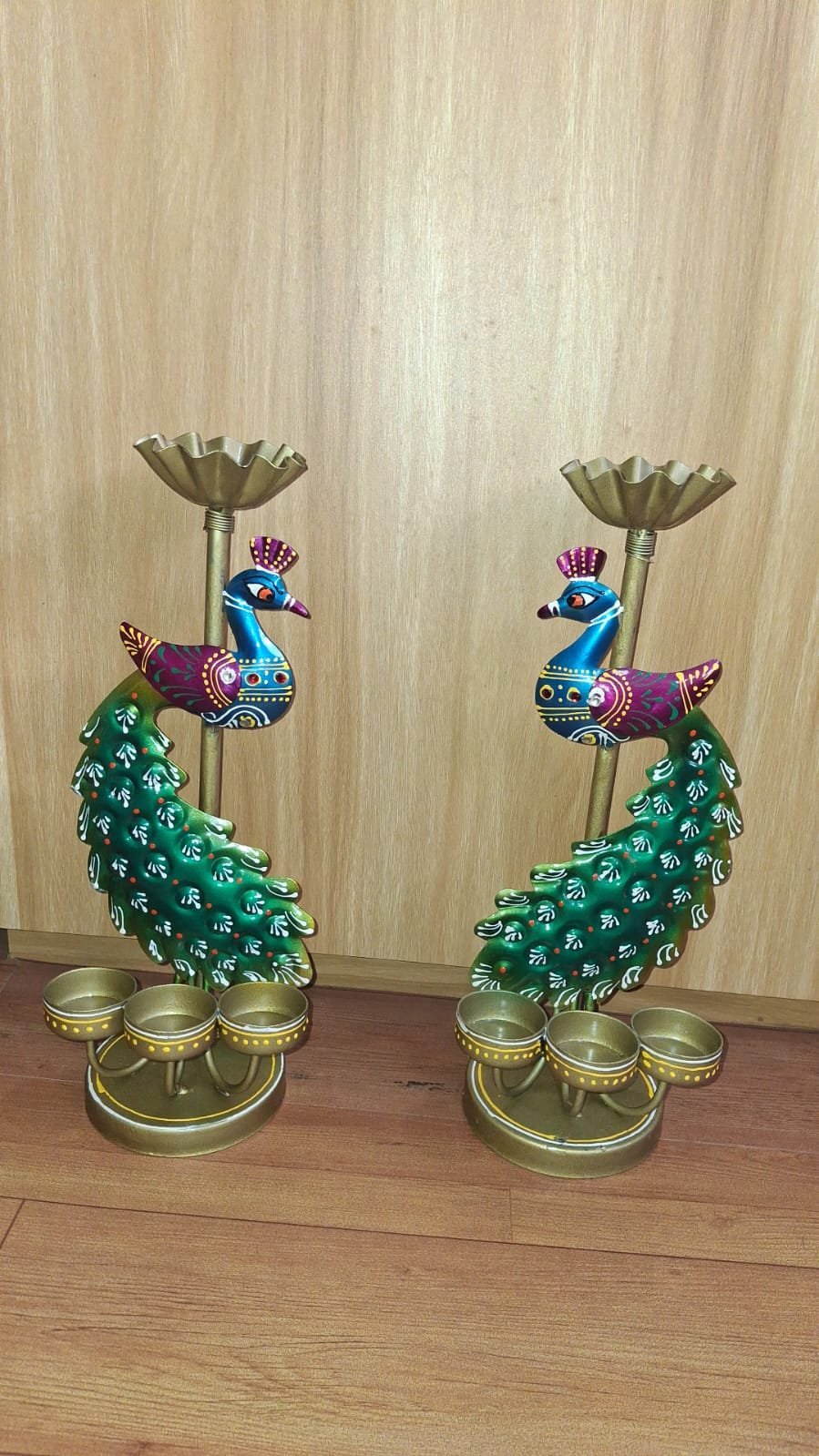 2026/04/1002010040.jpg Elegant Metal Peacock Candle Holder -for Home Decoration Diwali, Intricate Design Tealight Candle Holders for Home Diwali Decor, Handpainted Tealight Candle Holder (Double Side)