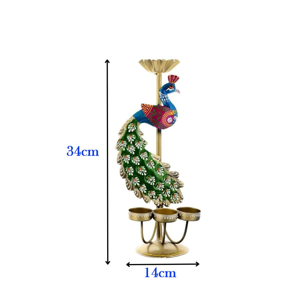 5144OjCSu-L._SL1000_ Elegant Metal Peacock Candle Holder -for Home Decoration Diwali, Intricate Design Tealight Candle Holders for Home Diwali Decor, Handpainted Tealight Candle Holder (Double Side)